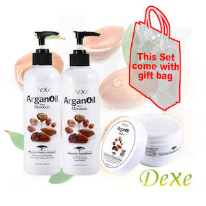 Dexe Dream Exist Everyday: Dexe Argan Oil Set Shampoo Conditioner Mask 400x2+250ml With Gift Bag J14DOS*
