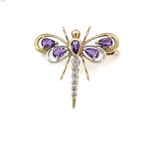 Jewellery Brooches: Amethyst Diamond Dragonfly Brooch