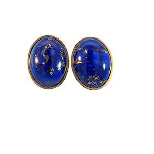 Lapis Lazuli Cabachon Earrings in 9ct Yellow Gold