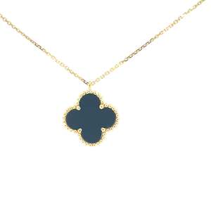Jewellery Necklaces: Black Agate Clover Pendant Necklace in 18ct Yellow Gold