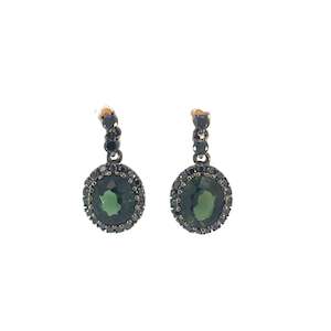 Green Tourmaline Drop Earrings with Black Rhodium