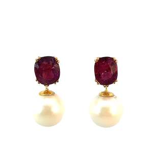 Pink Tourmaline Pearl Drop Earrings