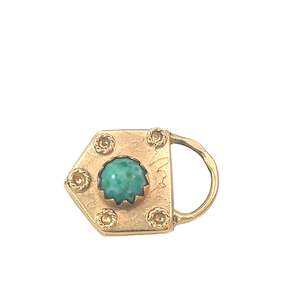 Jewellery Pendants: Charm in 18ct Yellow Gold - Turquoise Padlock