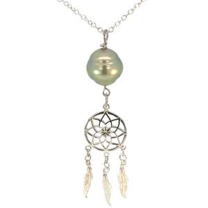 Dream Catcher Pistachio Pearl Necklace