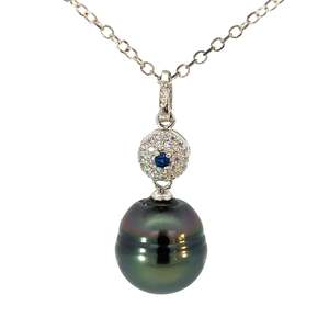 Jewellery Necklaces: Peacock Pearl and Cubic Zirconia Sapphire Necklace