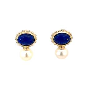 Jewellery Earrings: Freshwater Pearl and Lapis Stud Earrings