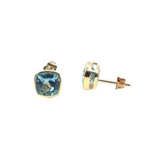 Blue Topaz Stud Earrings in 9ct Yellow Gold