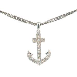 Diamond Anchor Pendant in White Gold