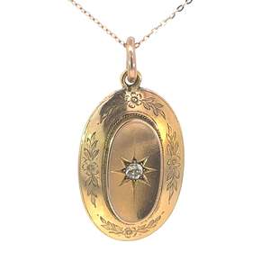 Jewellery Pendants: Victorian Period Diamond set Oval Pendant in 15ct Yellow gold