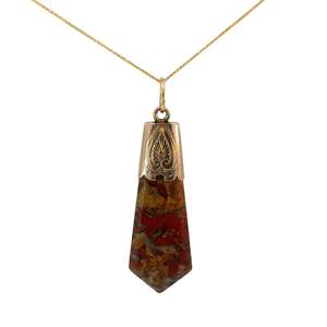 Vintage Agate Drop Pendant in 9ct Yellow Gold