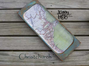 Map Art, upcycled wooden trays Vintage