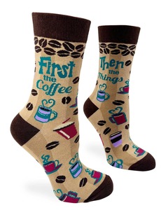 Funky Socks A: First the Coffee Then the Things ~ Women's Crew Socks by FabDaz