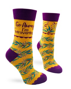 Funky Socks A: Go Away I'm Introverting ~ Women's Crew Socks by FabDaz