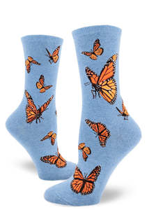 Monarch Butterfly - Ladies Crew by Modsocks ~ Cornflower