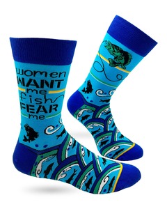 Funky Socks For Men: Women Want Me Fish Fear Me ~ Men's Crew Socks by Fabdaz