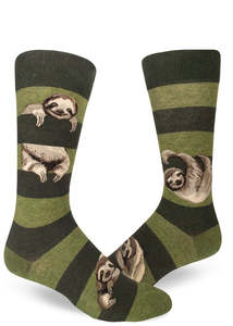 Funky Socks For Men: Sloth Stripe - Khaki - Men's Crew by Modsocks