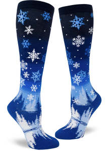 Funky Long Socks For The Ladies: Snowflakes Into the Blue ~ Knee Highs by Modsocks