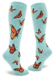 Funky Long Socks For The Ladies: Monarch Butterfly ~ Knee Highs by Modsocks ~ Verdigris