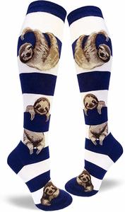 Funky Long Socks For The Ladies: Sloth Stripe - Navy and White - Knee Highs by Modsocks