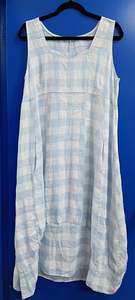 Italian Made Linen Cotton Clothing: Colette Italian Made Linen Sleeveless Gingham Dress ~ Pale Sky