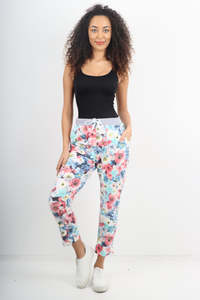 Italian Stretch Cotton Trousers ~ Flower Bomb ~ ONE SIZE