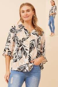 Caroline Morgan Viscose Print Top ~ Palms