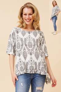 Caroline Morgan Viscose Print Top ~ Black & White