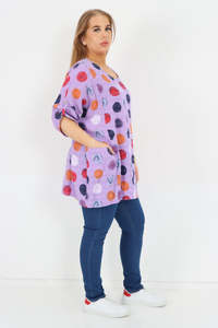 Italian Cotton Top w/Front Pockets Polka ~ Lilac Sz 14-22