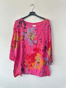 Italian Made Cotton Top Splash Print ~ Pink Sz 8-18