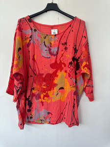Italian Made Cotton Top Splash Print ~ Coral Sz 8-18