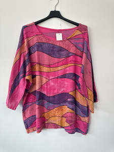 Italian Made Cotton Top Abstract ~ Pink Sz 8-18