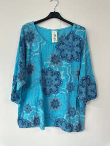 Italian Made Tops: Italian Made Cotton Top Mandala ~ Turquoise Sz 8-18