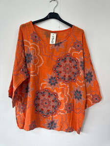 Italian Made Cotton Top Mandala ~ Orange Sz 8-18