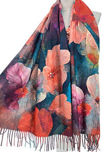 Gorgeous Scarves: Soft & Warm Floral Design Scarf ~ Teal