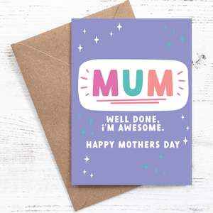Greeting Cards Canvas Bags By Nutmeg Creative: Mum, I'm awesome, well done - Mother's Day Card - 100% recycled