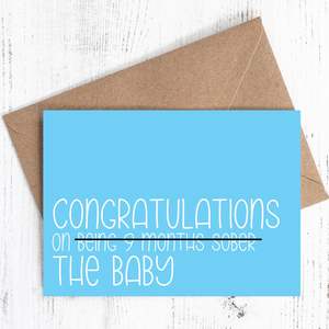 Greeting Cards Canvas Bags By Nutmeg Creative: Congratulations on {9 months sober} the baby - Baby card (Blue) - 100% recycled