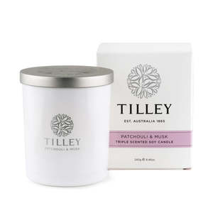 Tilleys Soaps: Soya Wax Candle Patchouli & Musk 240g