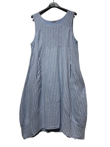 Colette Italian Made Linen Sleeveless Pinstripe Maxi Dress ~ Sky