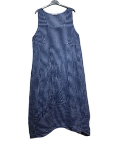 Colette Italian Made Linen Sleeveless Pinstripe Maxi Dress ~ Navy