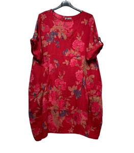 Colette Italian Made Linen Rose Dress ~ Red