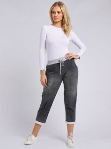 Italian Stretch Cotton Trousers ~ Denim Look Charcoal