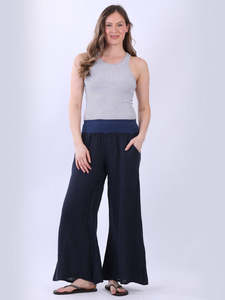 Made in Italy Wide Leg Linen Trousers ~ Navy