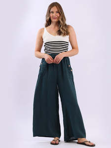 Made in Italy Wide Leg Linen Trousers ~ Teal