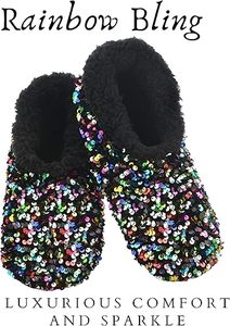 Slumbies® Cosy Women's Slippers ~ Sequin Glam Black Rainbow