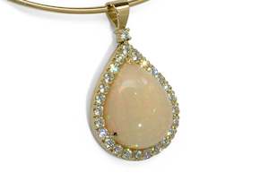 Custom Classic Designs: Opal and Diamond Pendant, Yellow Gold