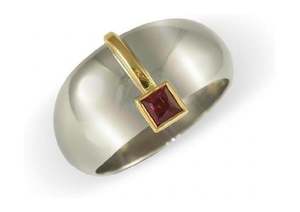 Custom Classic Designs: Bi-Tone Dome Ring with Gemstone, White & Yellow Gold