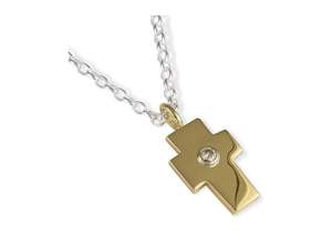 Custom Classic Designs: Bold Asymmetrical Cross #3 & Diamond, Yellow Gold