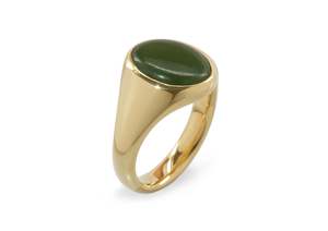 Fine Jewellery: Oval Greenstone Signet Ring, Yellow Gold