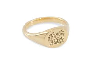 Fine Jewellery: JW671 Welsh Dragon Engraved Signet Ring, Yellow Gold
