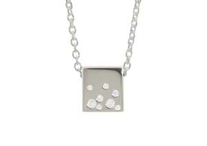 Square Love Stories Scattered Diamond Pendant, White Gold